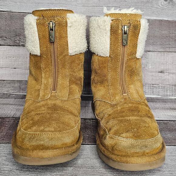 UGG KOOLABUURA Ankle BOOTS BOOTIES 1121540K Suede Fur Brown Zip Up Big Girl 4 - Picture 2 of 10